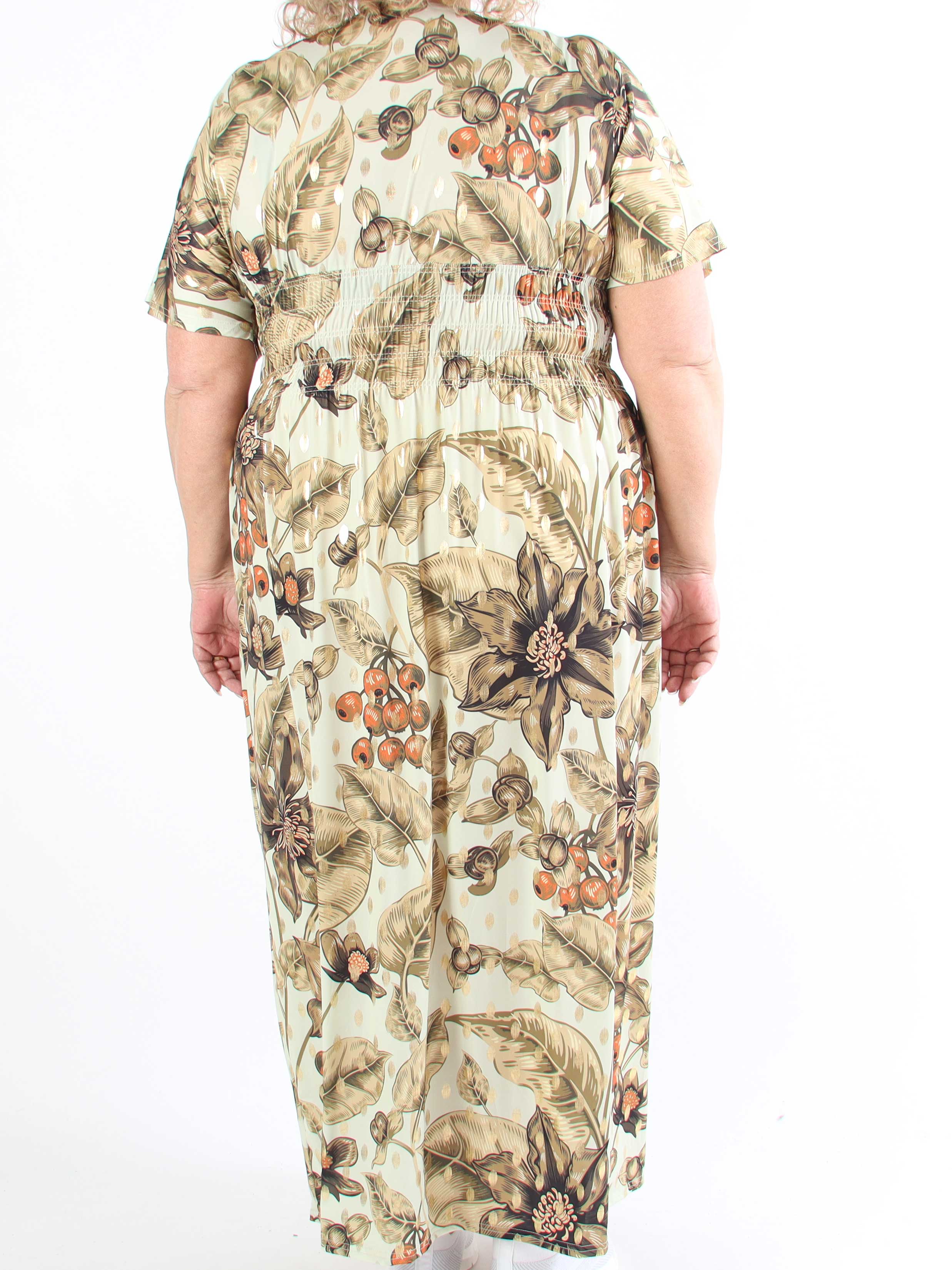 Pams Berry - Lang plus size elastisk kjole med smock i livet